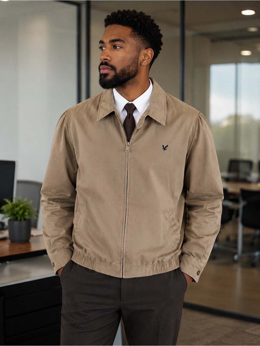 Lyle & Scott Men's Khaki Zip-Front Harrington Jacket